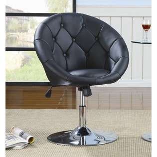 Coaster Swivel Chair with Button Tufted Black Leatherette Seat Chrome 