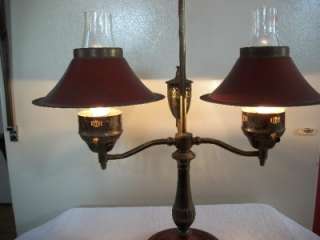 Vintage Dual Brass Lighted Electric Hurricane Table Lamp  