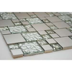Silver Stainless Steel Metal Square Tile 2x2, 1x1 + Silver Glass 