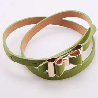Fashion Lady Candy Color Double Bowkont PU Leather Thin Belt Fine Blet 