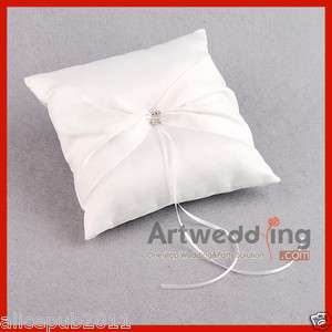 HI Q Ivory Pleated Satin Wedding Ring Pillow with Rhinestone  