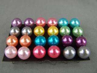   pair BIG faux pearl bead stud post earrings pkC 7/16 wide 1.2 cm NEW