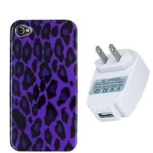    Black / Purple Leopard Design Crystal Hard Skin Case Cover + Home 