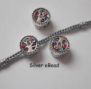 silver family tree love multicolor red green pink blue cz spacer charm 