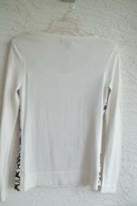 NWT EQUATION MISSES SCOOP NECK LONG SLEEVE BLACK IVORY PRINT SWEATER $ 