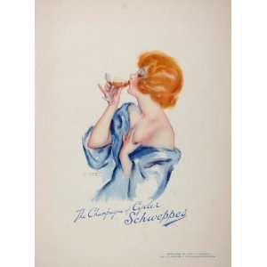 1929 Champagne Cyder Cider Schweppes Woman Color Print   Original 