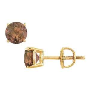  Smoky Topaz Stud Earrings  14K Yellow Gold   2.00 CT TGW 