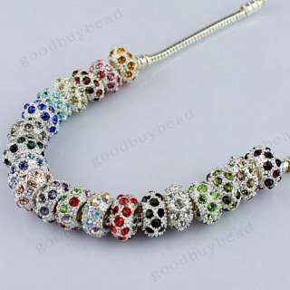   MIXED CRYSTAL SILVER FINDINGS EUROPEAN BIG HOLE CHARM BEADS  