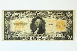 1922 Twenty Dollar $20 Bill Gold Coin Certificate F 1187 Gold Seal 