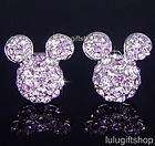 DISNEY MICKEY MOUSE PURPLE WHITE GOLD PLATED STUD EARRINGS USE 
