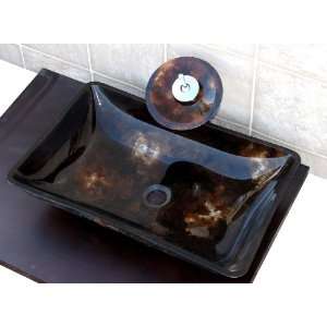  Bathroom Rectangular Glass Vessel Vanity Sink Faucet 9M 