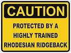 1x caution protected by rhodesian ridgeback warning funny sticker dog 