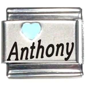    Anthony Light Blue Heart Laser Name Italian Charm Link Jewelry