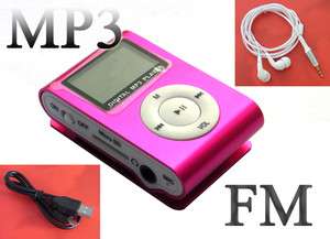 Pink Mini Metal Clip  Player FM Radio LCD Screen for 2/4/8/16GB TF 