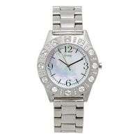 GUESS SILVER TONE STEEL MOP DIAL+CRYSTAL G86060L NWT  