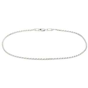  14k White Gold 1.5mm Diamond cut Rope Anklet, 9 Jewelry