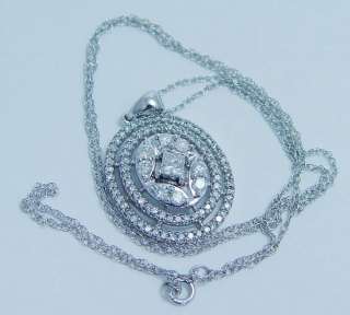   14K White Gold 1.10ct Diamond Pendant Necklace Estate Jewelry  