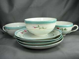 Early 20th Century Te Oh Hand Painted Nippon   3 Cups with 4 Saucers 