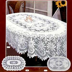 BEAUTIFUL 60x104 OVAL WHITE POLYESTER LACE TABLE CLOTH  