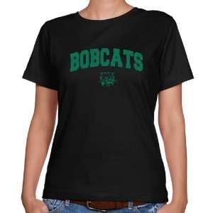  Ohio Bobcats Ladies Black Mascot Arch Classic Fit T shirt 