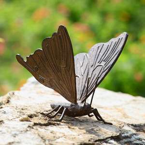 Rust Finish Cast Aluminum Butterfly Whimsical Garden Statue Sculpture
