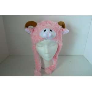  Pink Lamb Fuzzy Animal Head Beanie Hat 