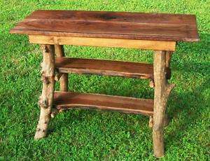 Rustic Walnut Sofa Console Table shelves log cabin  