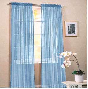 Piece Sheer Voile Window Curtain Panel   Solid Blue NEW  