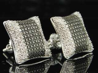   Gold Finish Square Domed Black Diamond Earrings Studs Pave  