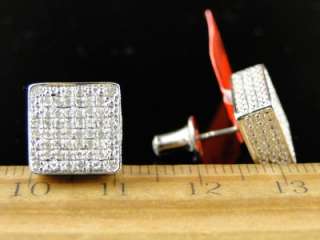   LADIES WHITE FINISH WHITE DIAMOND 11 MM BEZEL 3D STUDS EARRINGS  
