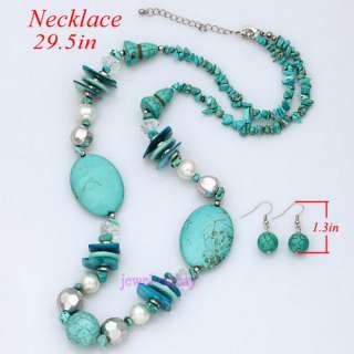 oval turquoise bead ABALONE chip pearl MOP necklace set  