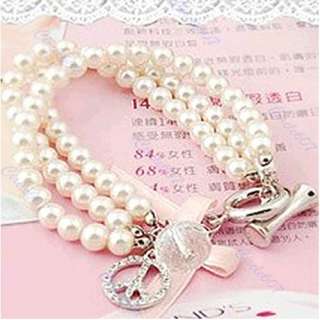Fashion Beauty Pearl Chain Rhinestone Bracelet Bangle Bead  