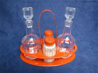 Vintage Salt Pepper Shakers Vinegar Oil Bottles W/Stand  
