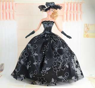 Fashion Handmade Barbie Wedding Dress Clothes For Barbie Doll+Hat 