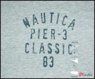 Nautica Sleepwear Pier 3 Classic 83 Mens Gray Cotton T Shirt Large 