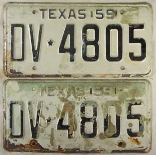 PAIR 1959 TEXAS DV 4805 License Plates x  