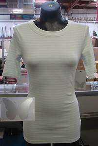 Kersh Womens Elbow Sleeve Scoopneck T Shirt WHITE/GREEN STRIPE Large 