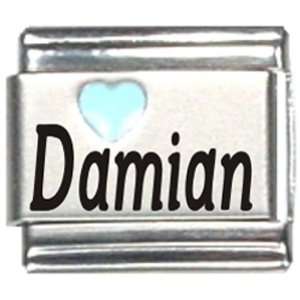    Damian Light Blue Heart Laser Name Italian Charm Link Jewelry