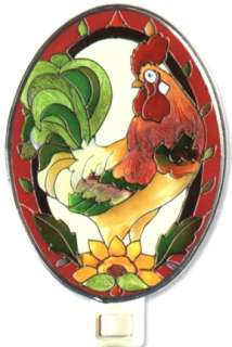 Tuscany Rooster Night light stained Glass Country  