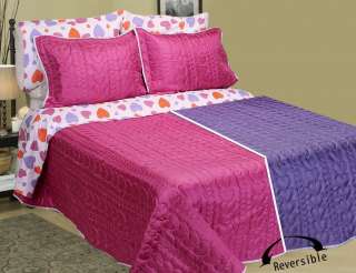 Hearts Bed in Bag Bedding Set Pink Purple TWIN 5pcs New  