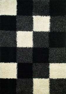 BLACK SHAG BLOCKS abstract MODERN AREA RUG 5x7 CARPET  