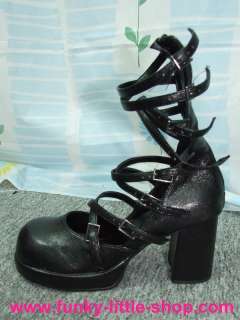 Gothic black high heel shoes lolita cosplay US 5.5 10.5  