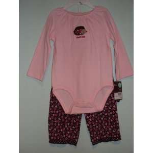  Carters Girls 2 piece L/S Pink/Brown Bodysuit and Pant 