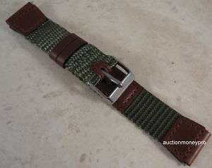 New Speidel Sport Nylon & Leather Green 19mm Watch Band Matches Swiss 