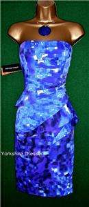 New KAREN MILLEN Graphic Blue Pencil BodyCon Dress 8 14  