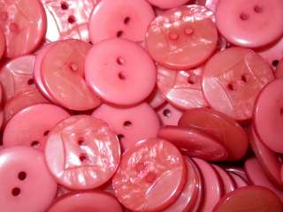   100 Matching Buttons Shiny Pink Round Flat Retro 1960s 1/2  