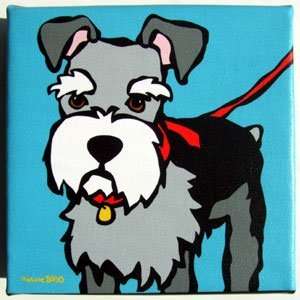 Schnauzer with Red Leash by Marc Tetro. Giclee on Fine Art Canvas 