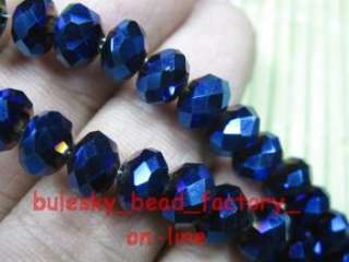 30pcs Faceted Glass Crystal Beads 8X6mm Metal Blue G845  