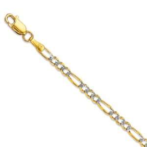  14k Solid Pave Gold 3mm Figaro Chain Bracelet 7 Jewelry