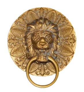 Round Lion Plaque Towel Holder Antique Gold  